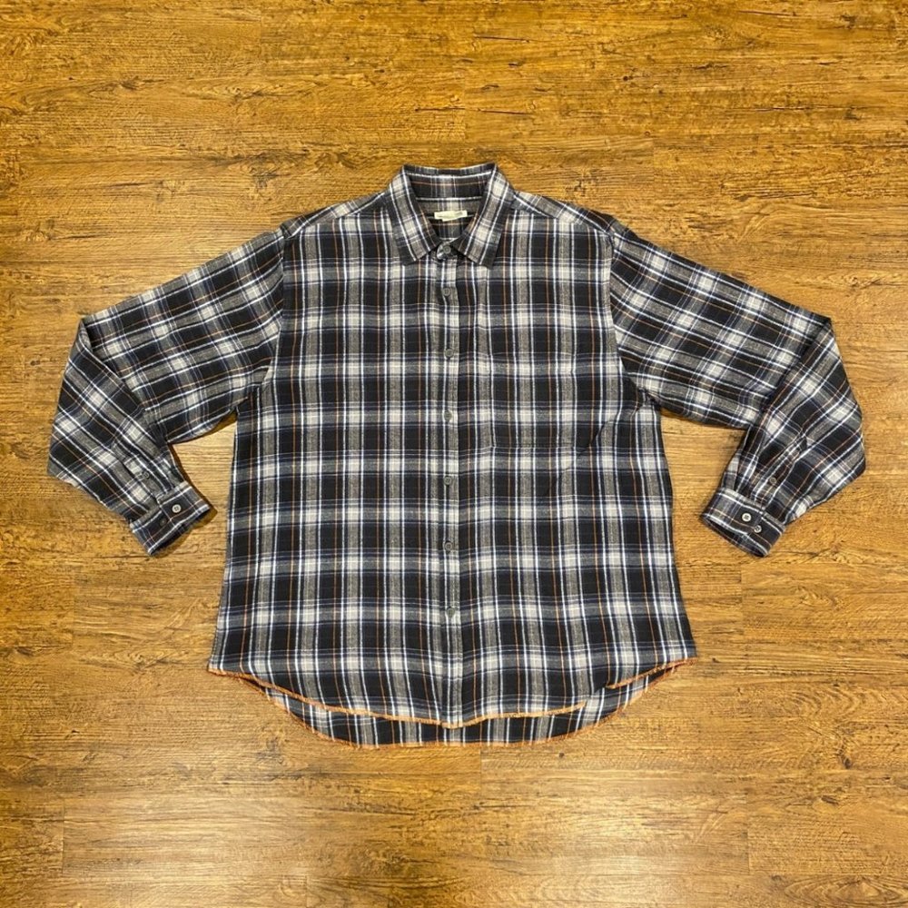 Carbon 2 Cobalt Blue Gray Plaid Long Sleeve Button Up Flannel Shirt Men's Size L